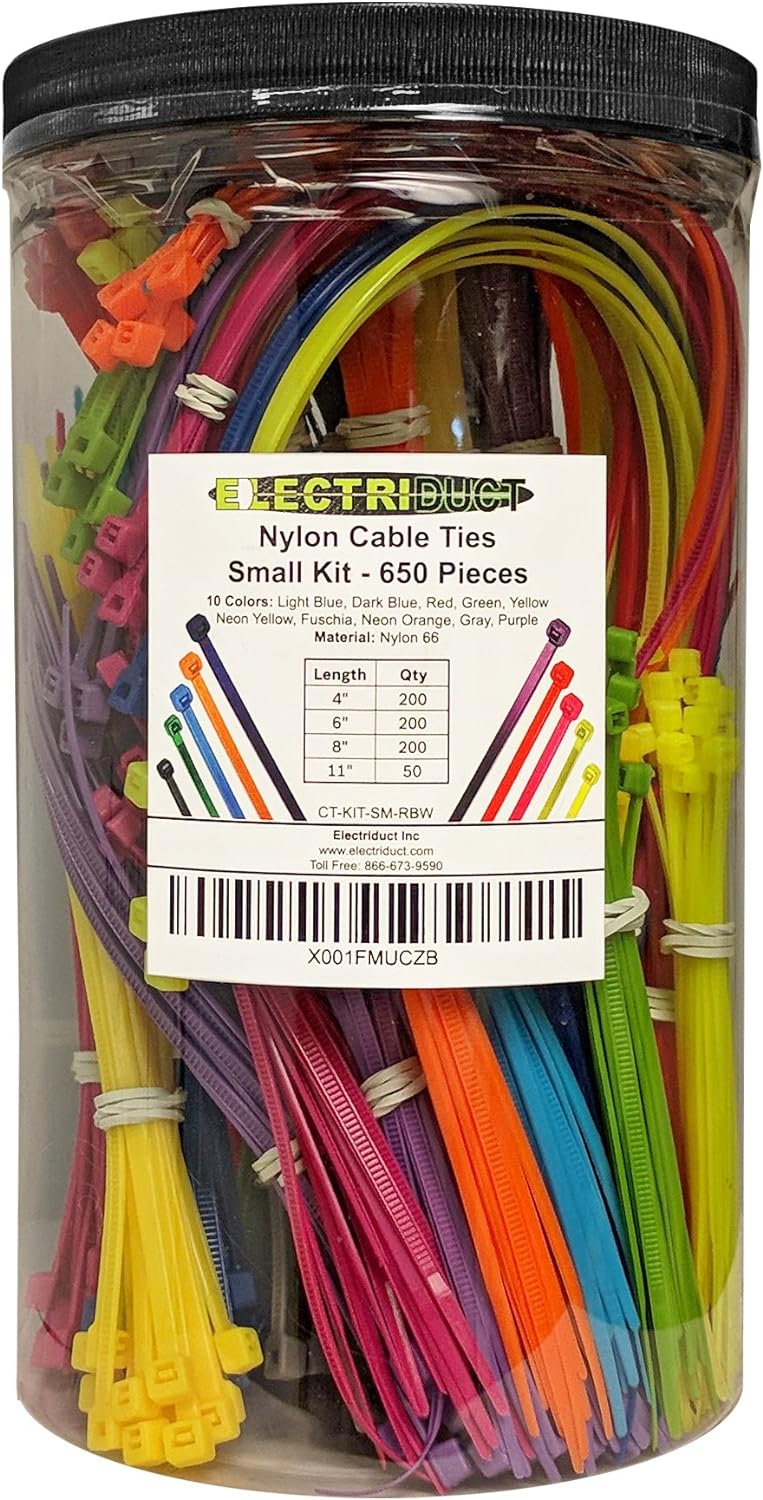 650 Nylon Cable Ties Kit - Colorful Assortment for Versatile Organization