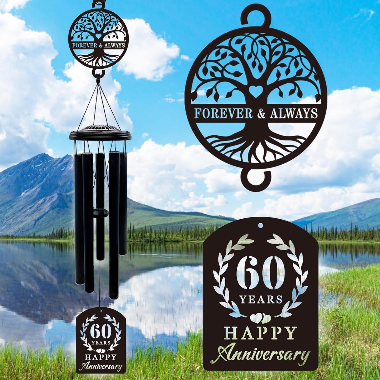 37in 60th Anniversary Wind Chime Gifts for Couples and Friends