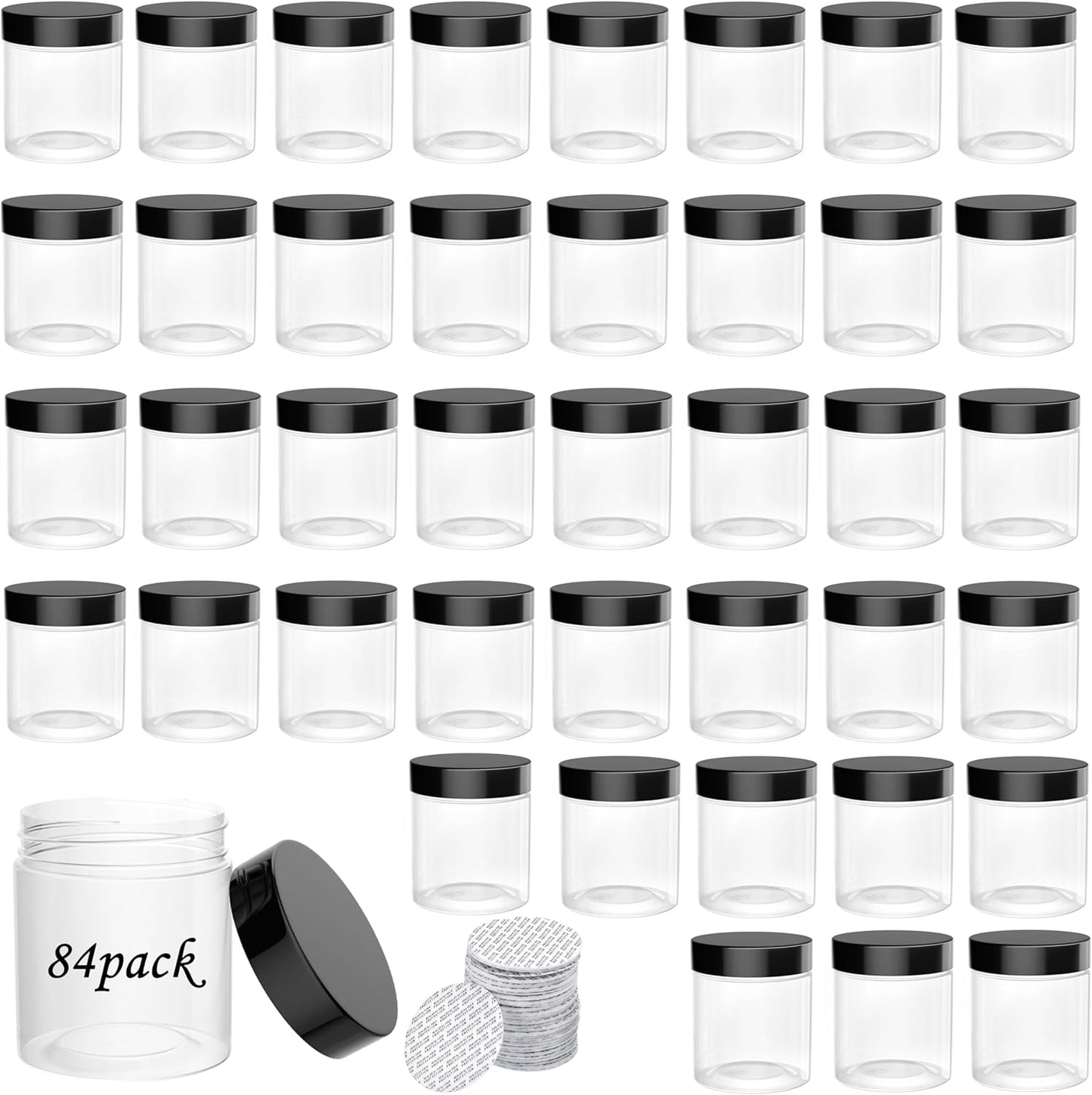 84PCS 4oz Plastic Jars with Screw On Lids for Storage Needs