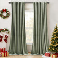 StangH Velvet Curtains 90 in Sage Green - Thick Soft Blackout Drapes