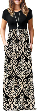 Women Short Sleeve Loose Maxi Dress with Pockets - Comfortable Summer