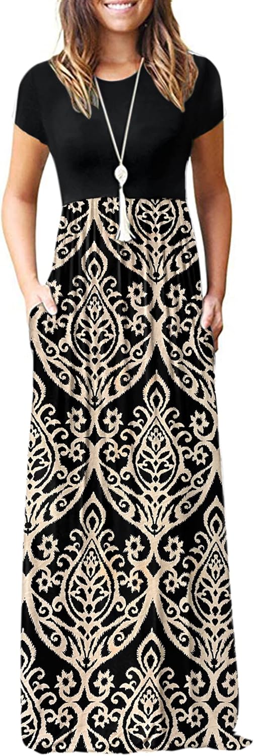 MISFAY Women Short Sleeve Maxi Dresses with Pockets for Casual Wear