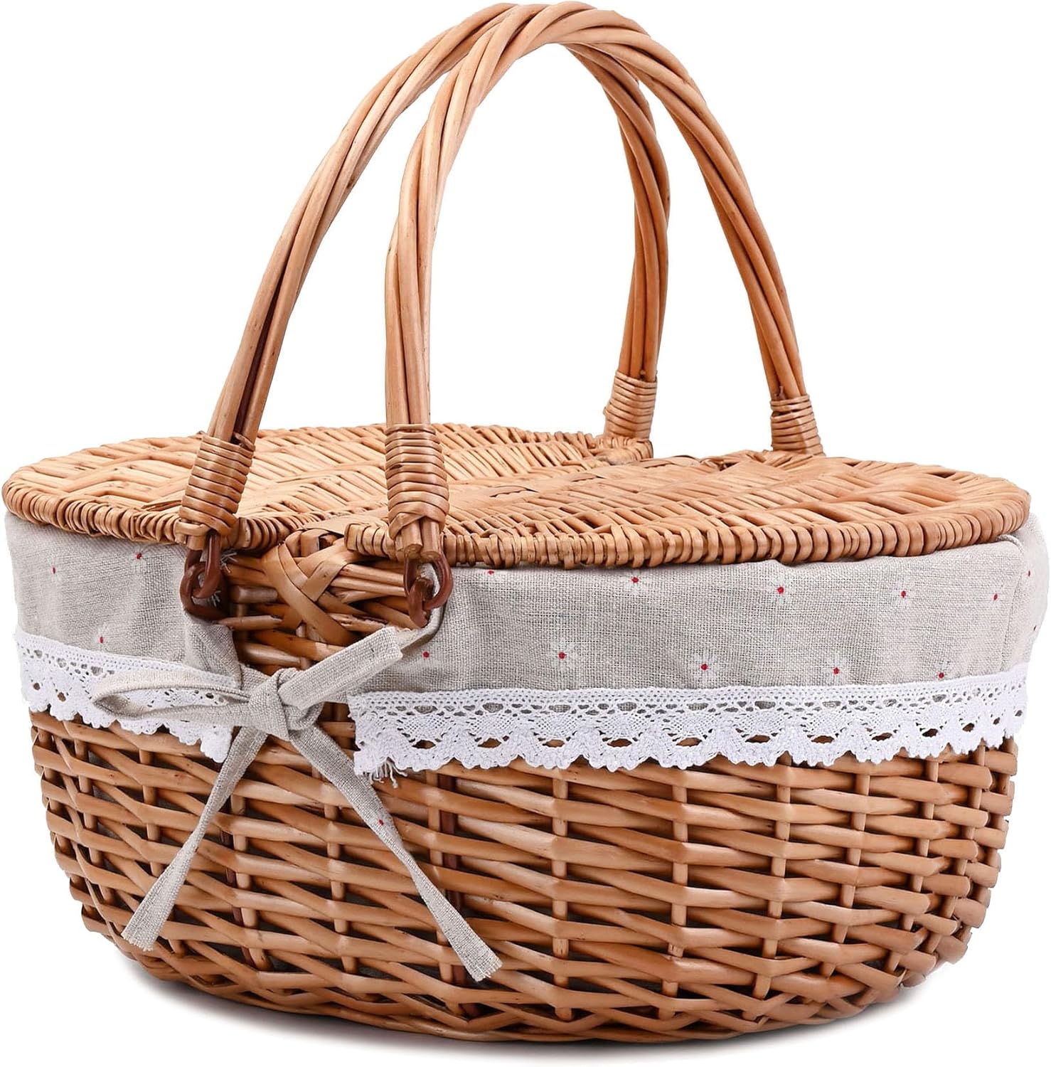 Sturdy Wicker Picnic Basket with Lid for Romantic Outings
