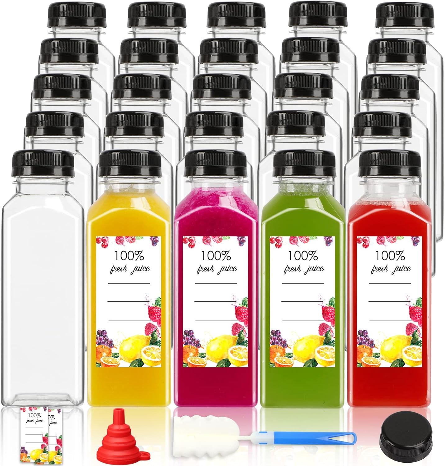40pcs 12oz Empty Plastic Juice Bottles for Juicing and More