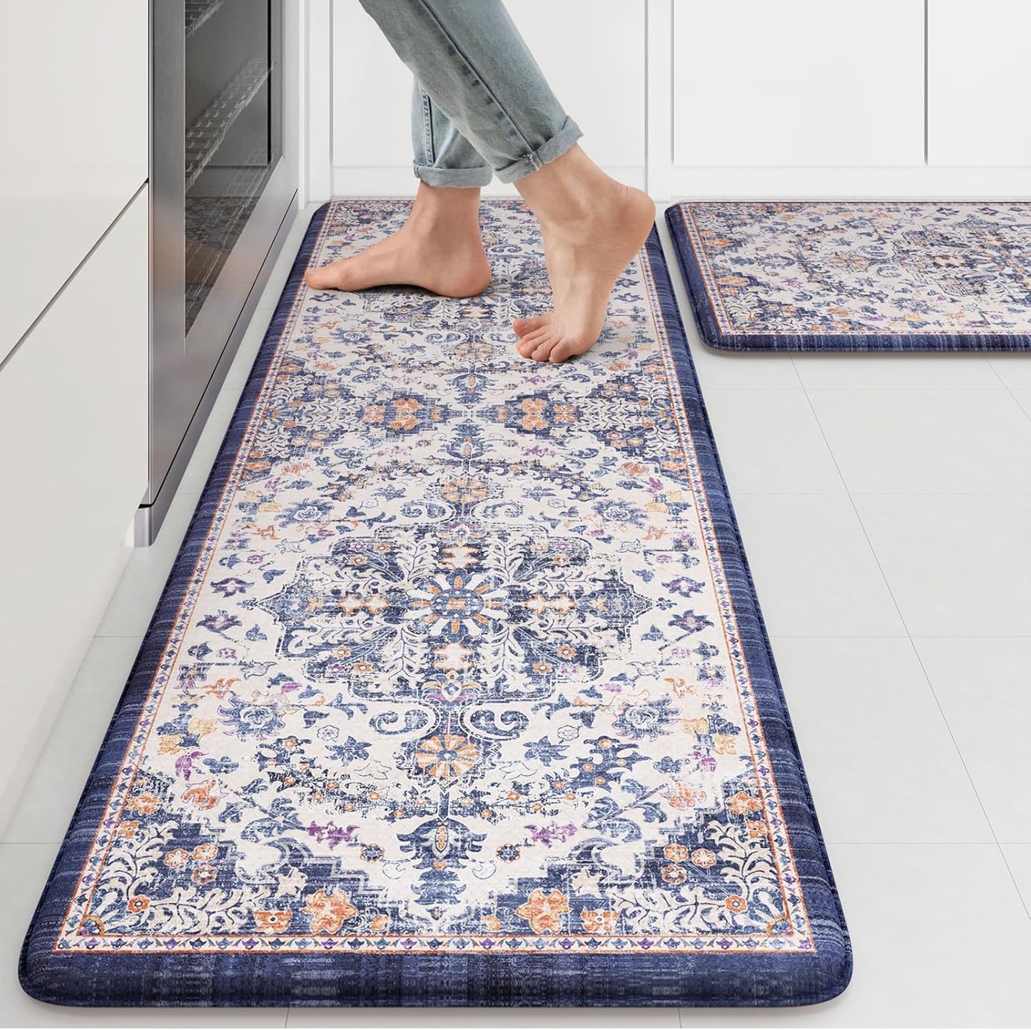 KIMODE Kitchen Mats for Floor - Boho Floral Comfort Set