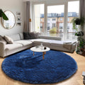 Soft Navy Blue Round Rug 6ft for Boys Bedroom - Shaggy Plush Comfort