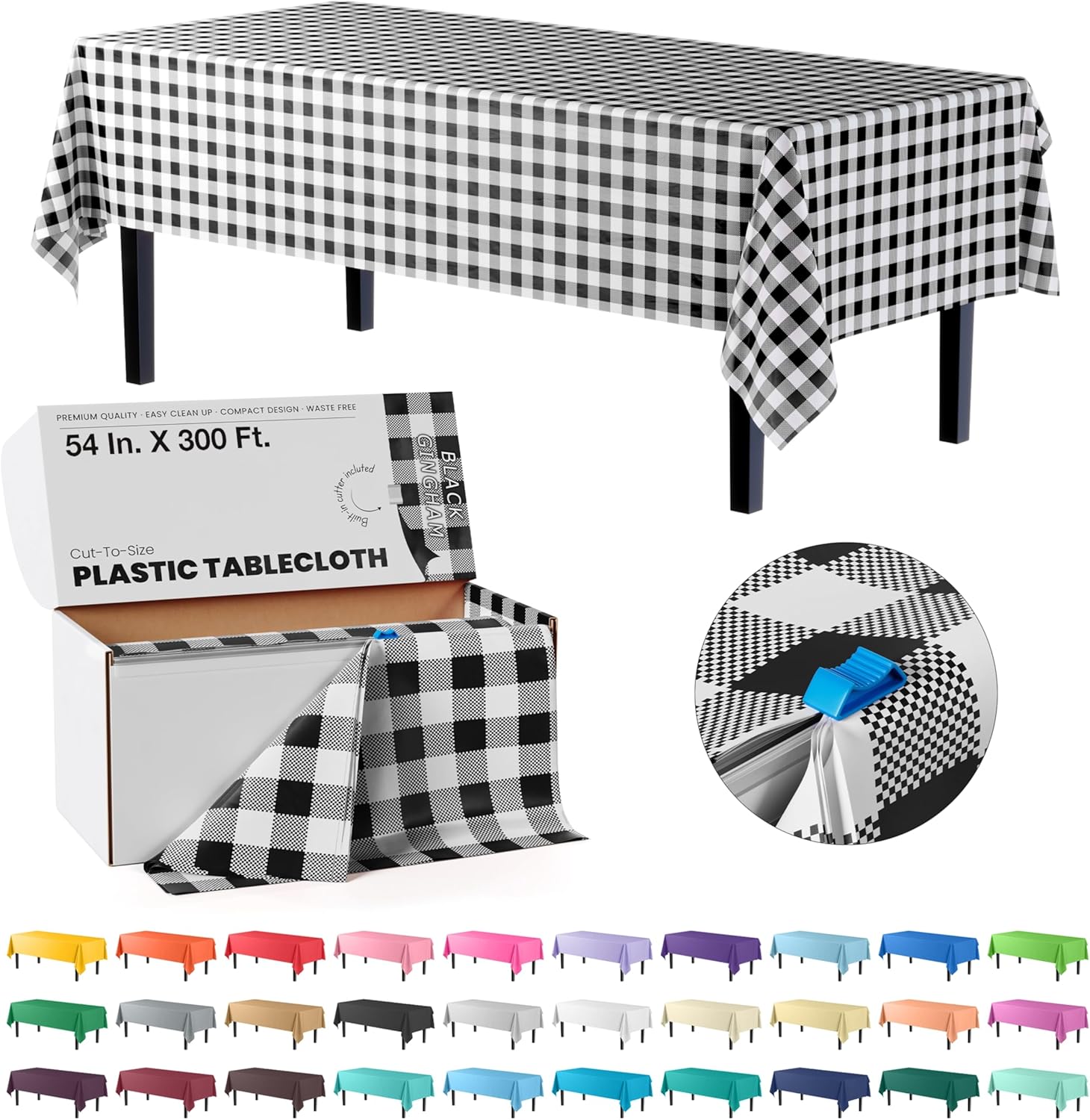 Party Solids 54in Black Gingham Plastic Table Cover Roll Review