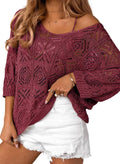 Crochet Off Shoulder Pullover Sweater - Lightweight (Style SJF3)