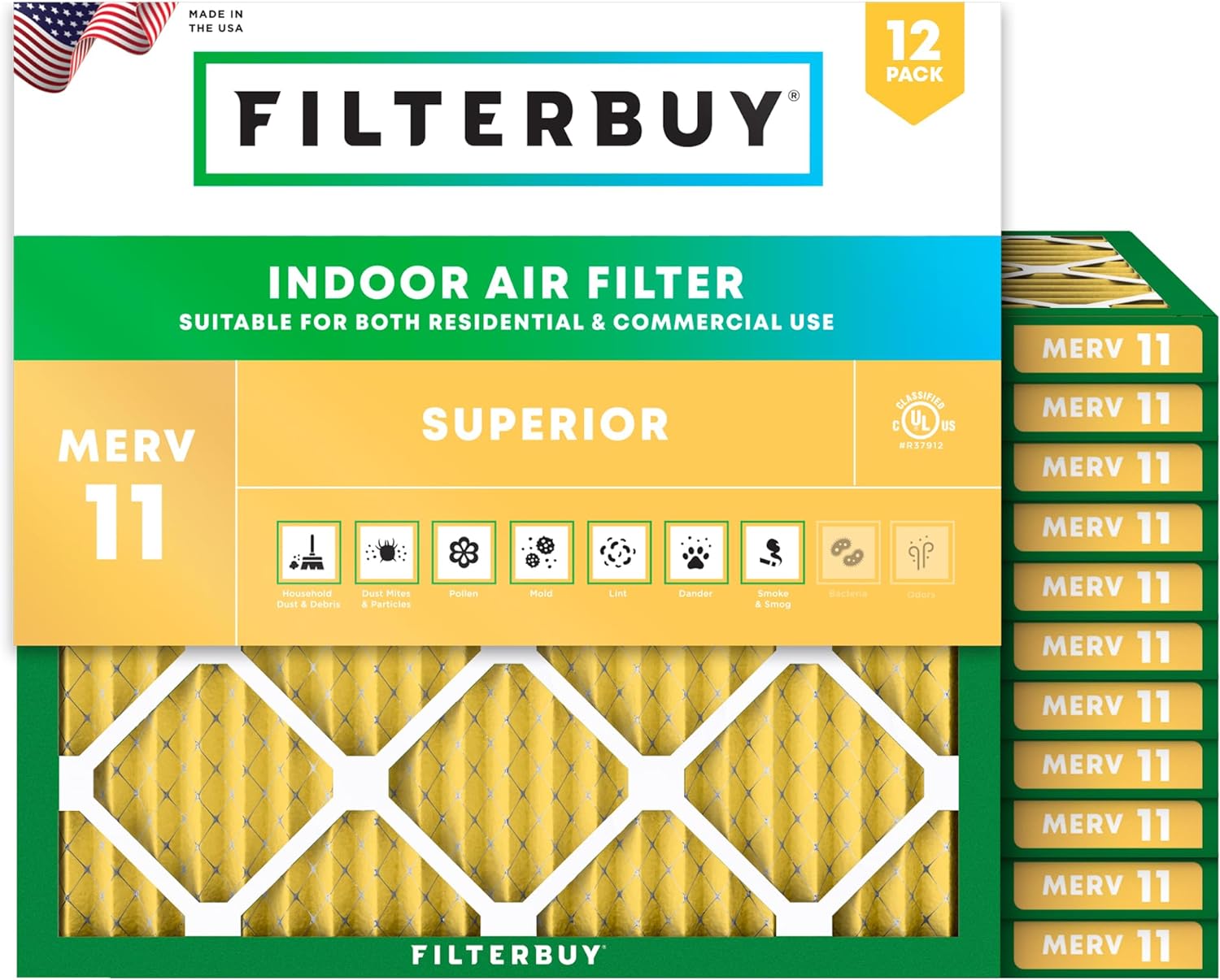 Filterbuy 17x17x1 Air Filter MERV 11 for Allergen Defense