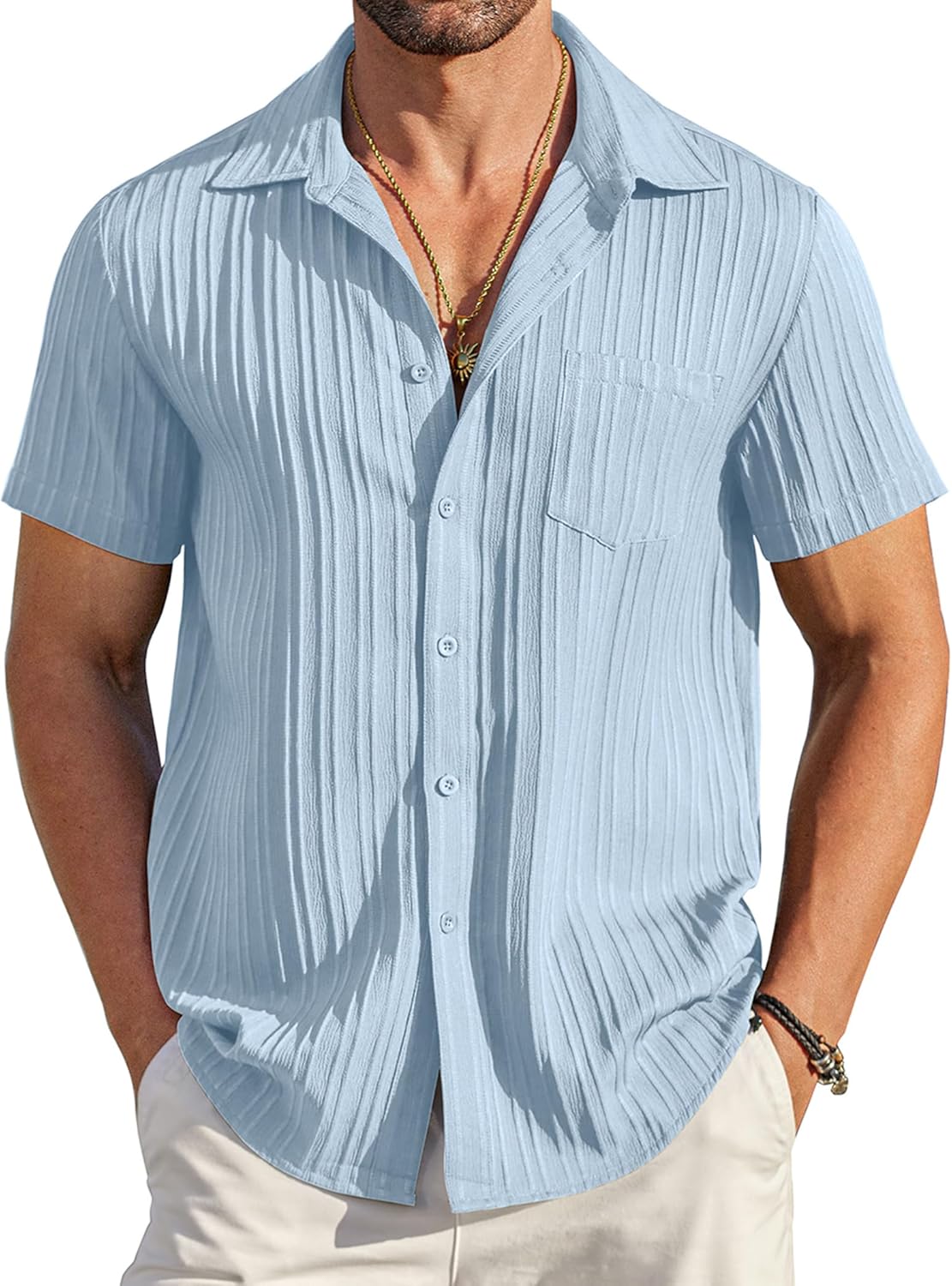COOFANDY Men's Casual Button Down Short Sleeve Beach Shirt