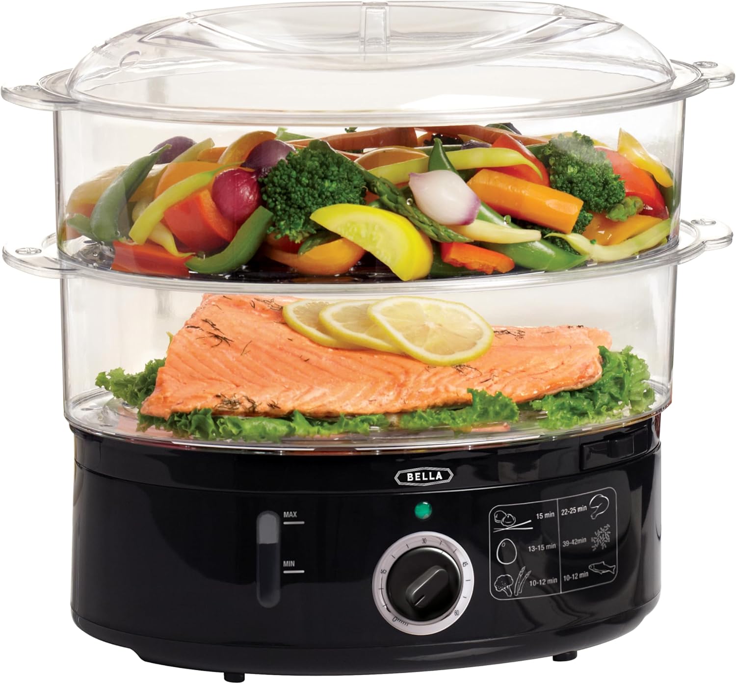 BELLA Two Tier Food Steamer for Fast Simultaneous Cooking