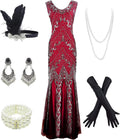 Women 1920s Gatsby Sequin Mermaid Evening Dress with 20s Accessories
