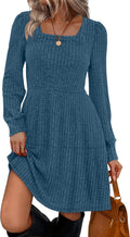 Sampeel Womens Square Neck Long Sleeve Fall Dress - Flattering A-line