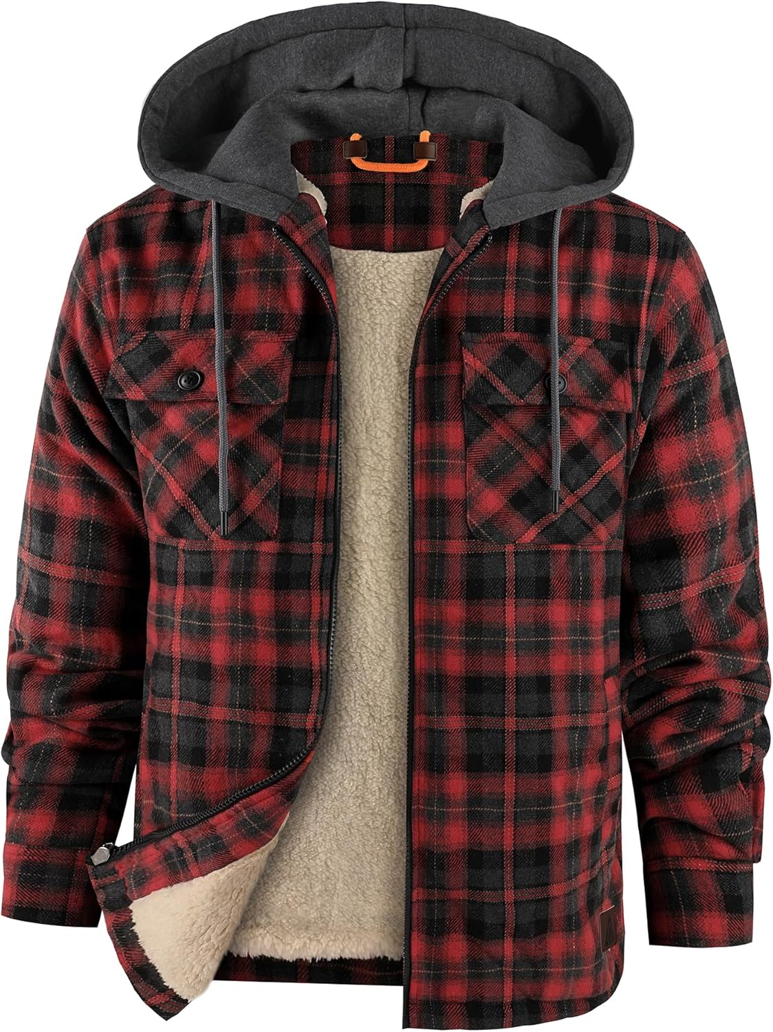 Men's Flannel Jacket with Hood - Warm Vintage Plaid Coat