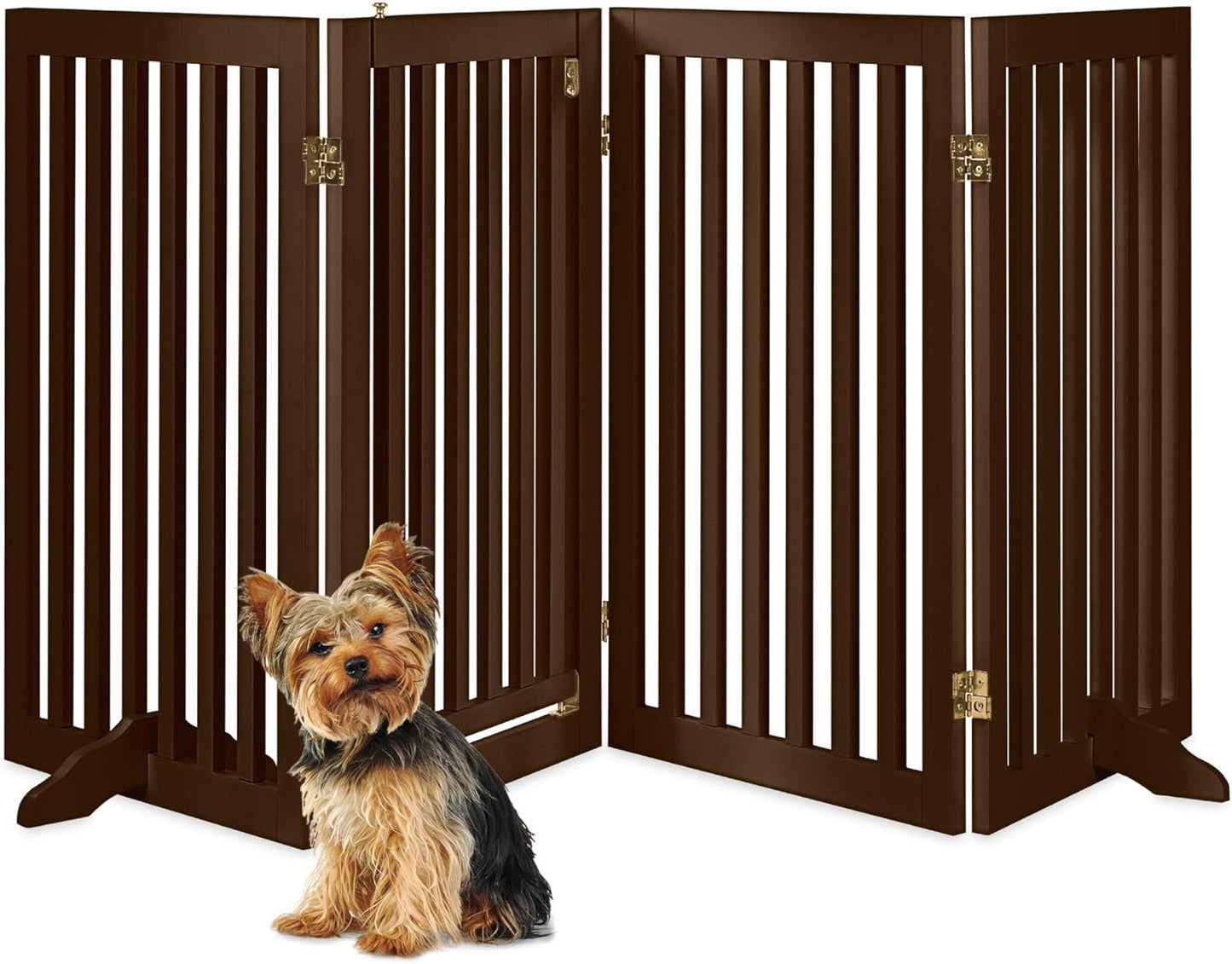 Freestanding Wooden Pet Gate with Walk Through Door and Support Feet