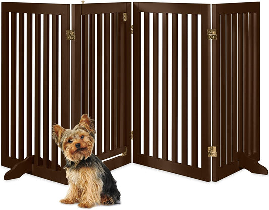 Freestanding Wooden Pet Gate with Walk Through Door and Support Feet