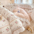 Pink Flower Comforter Set Twin XL - Romantic Ruffle Reversible