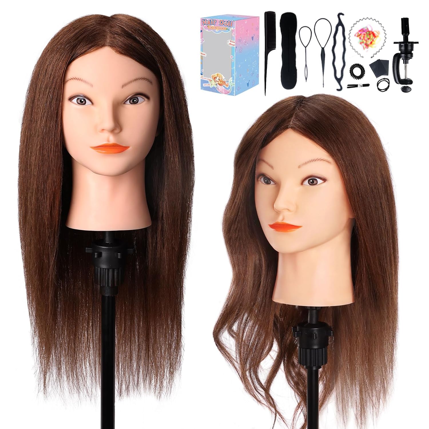 Mannequin Head with 100% Real Hair for Hair Styling Practice