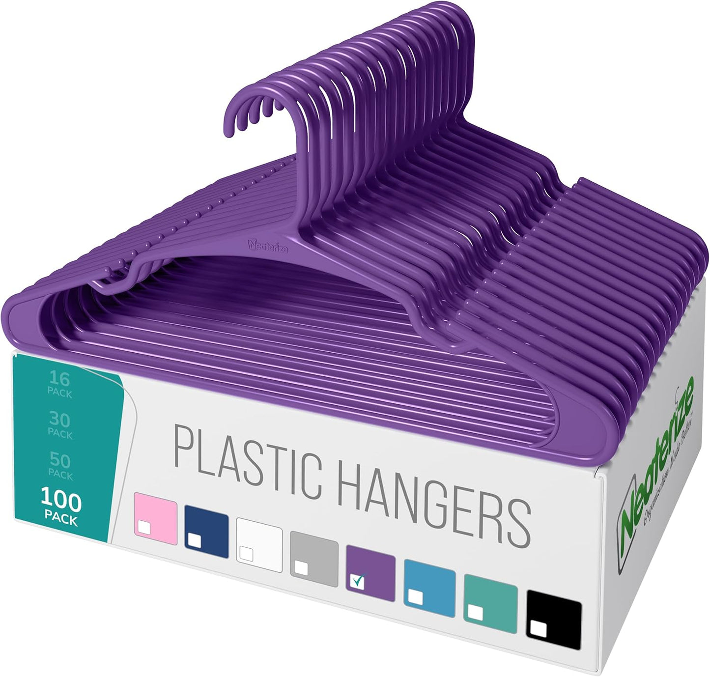 Neaterize Clothes Hangers Plastic 100 Pack for Space Saving