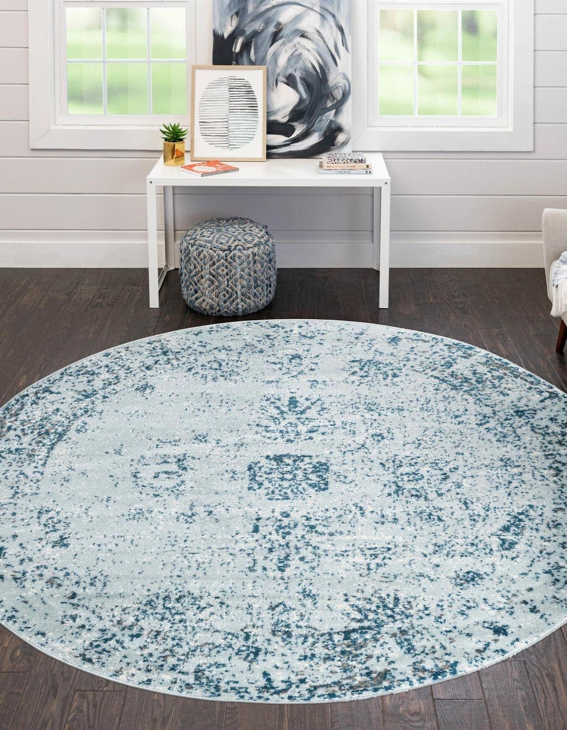Unique Loom Sofia Collection Area Rug - Light Blue/ Ivory Round