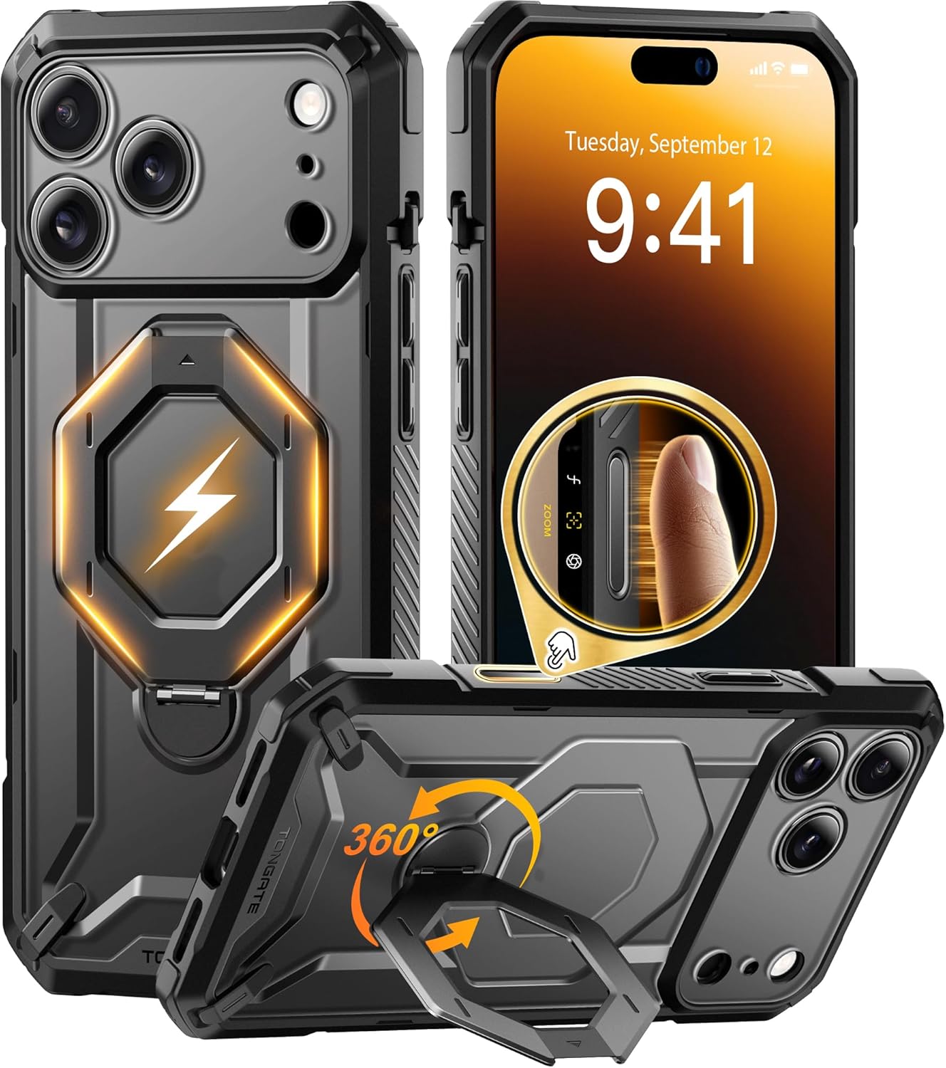 TONGATE iPhone 17 Pro Max Case with 360 Spin Magnetic Stand