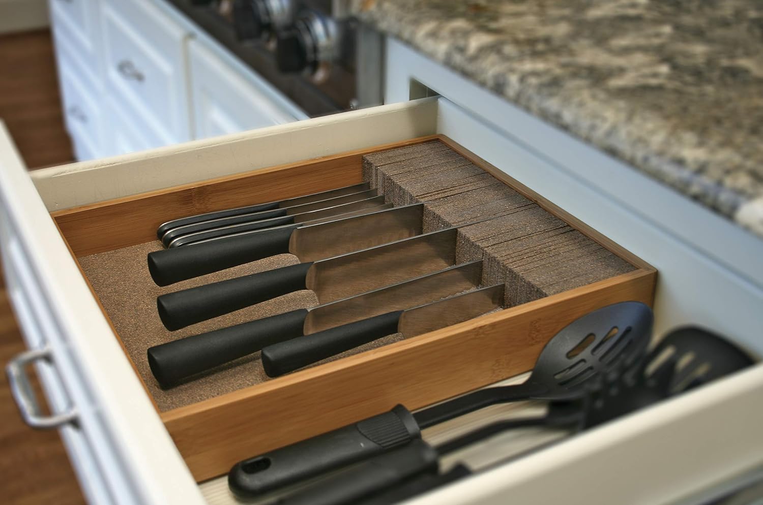 Deluxe KNIFEdock Knife Drawer Organizer for Safe Storage