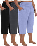 Neer 3 Pack Women's Plus Size Cotton Capri Pants - High Waist Comfort