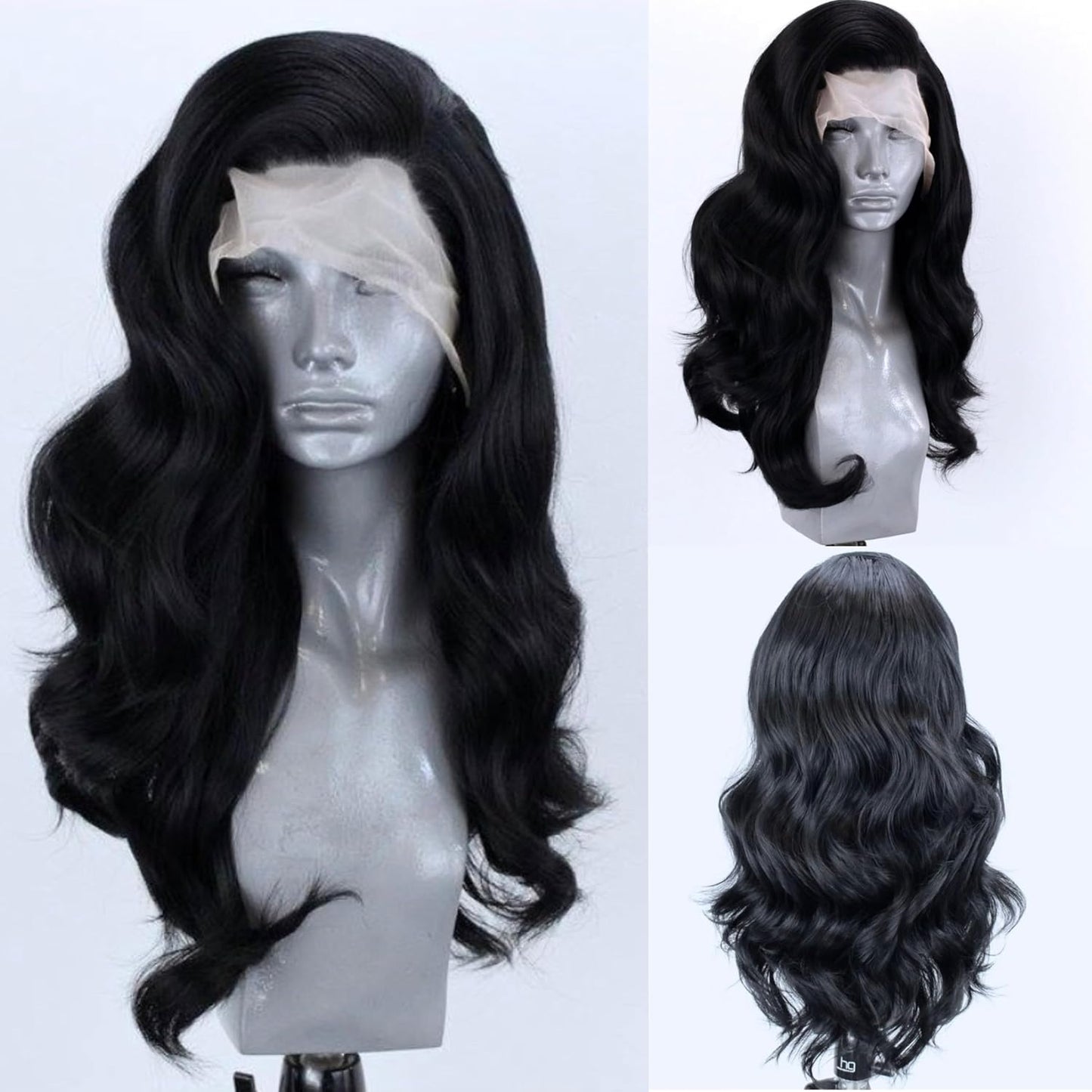 Black Long Wavy Hair Synthetic Lace Front Wigs for Women