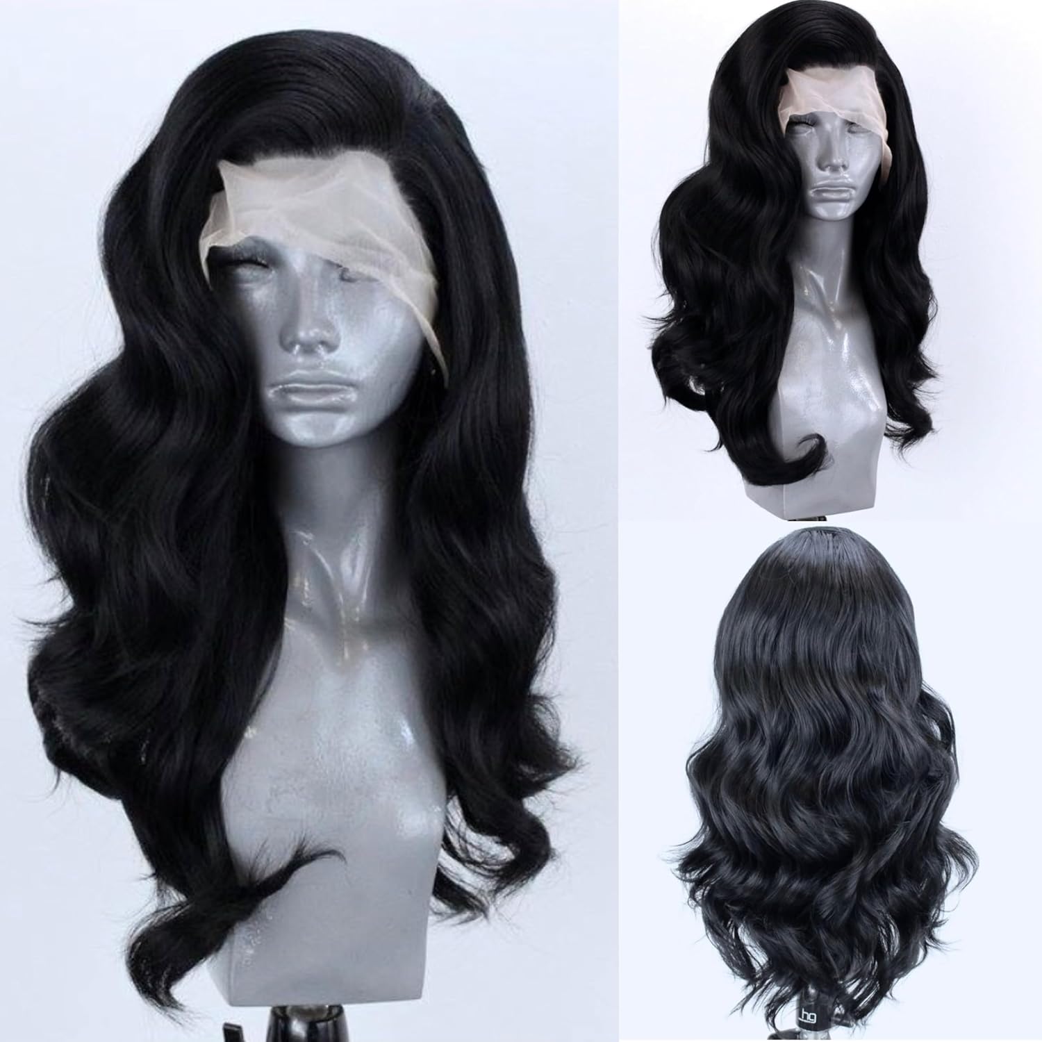 Black Long Wavy Hair Synthetic Lace Front Wigs for Women