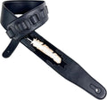 Black Leather Padded Guitar Strap with Hand Tooled Feather