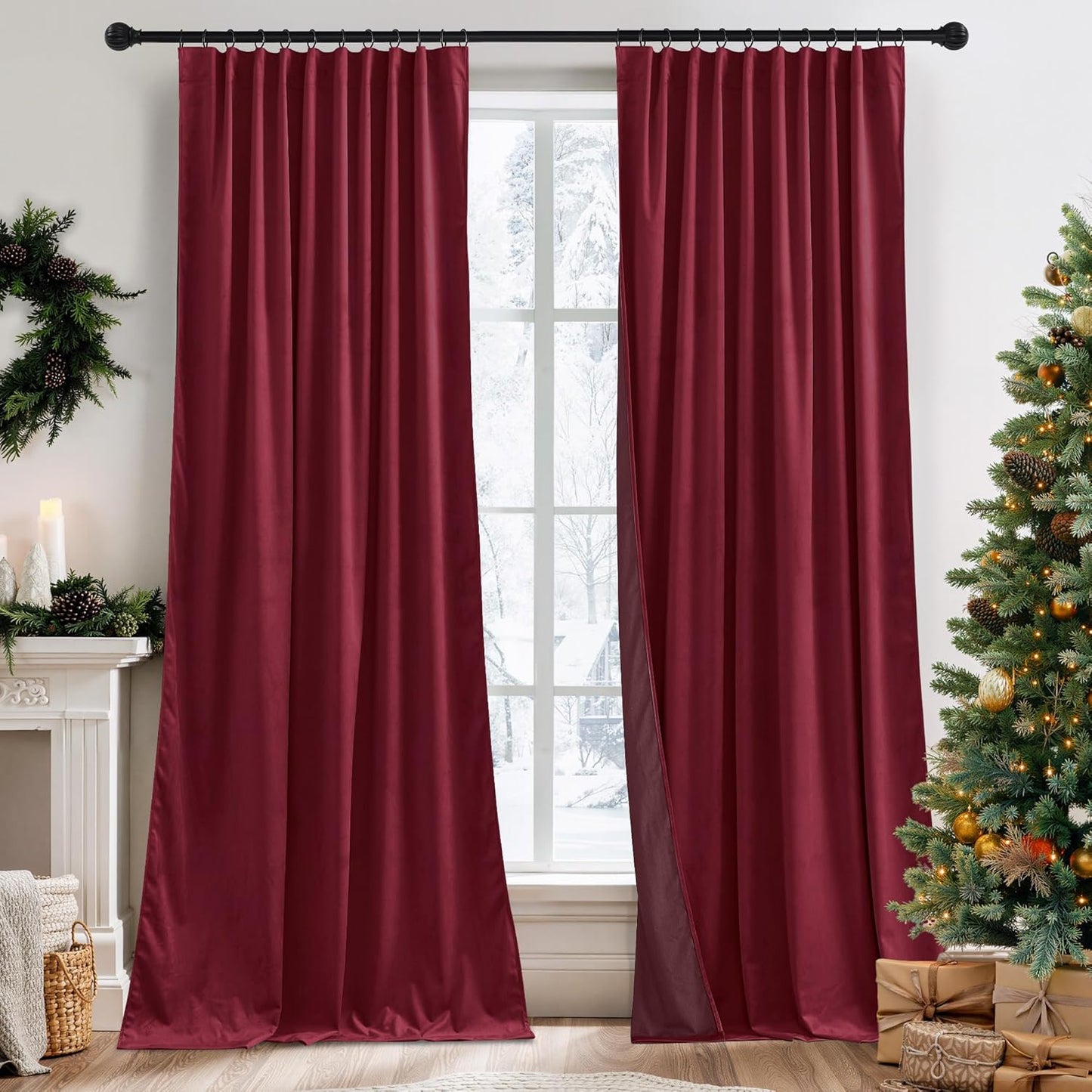 RYB HOME Burgundy Red Velvet Curtains for Luxurious Decor