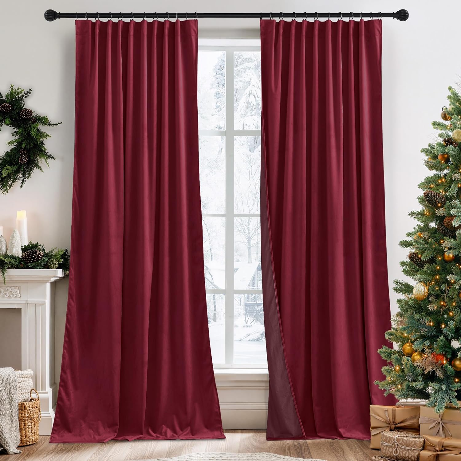 RYB HOME Burgundy Red Velvet Curtains for Luxurious Decor