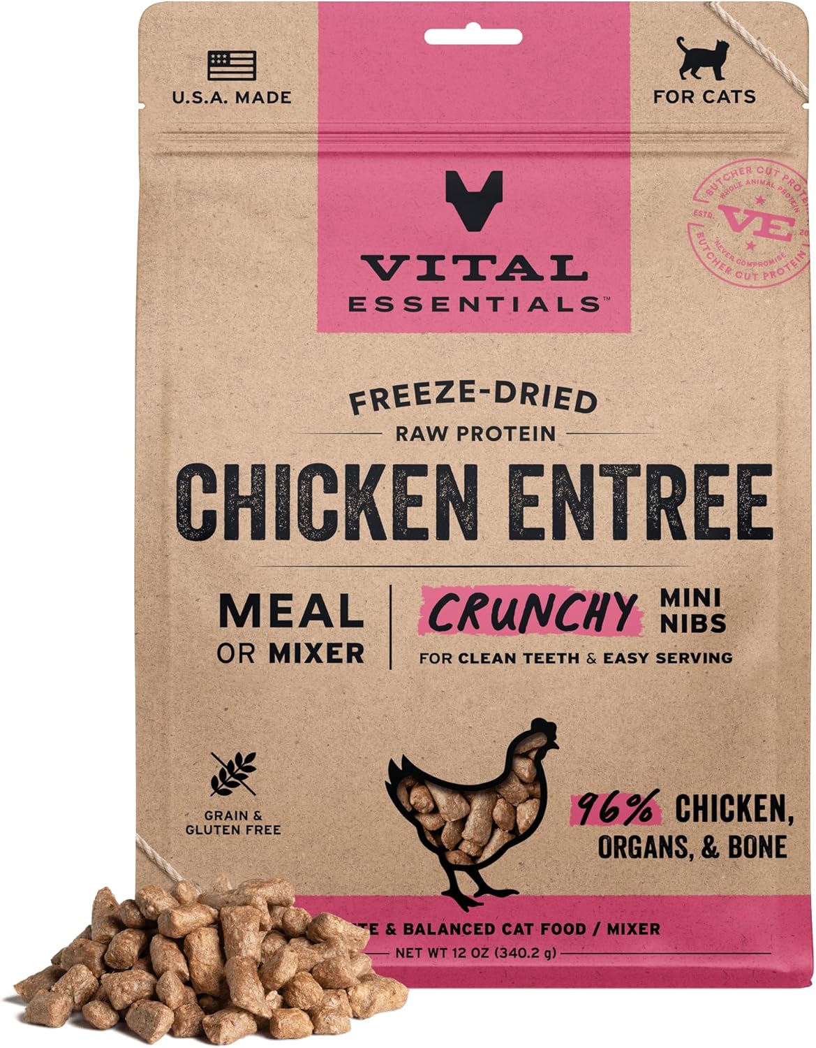 Vital Essentials Freeze-Dried Raw Chicken Meal for Cats 12 oz