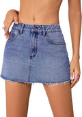 Mini Denim Skirt for Women Mid Waist - Stretch Raw Hem