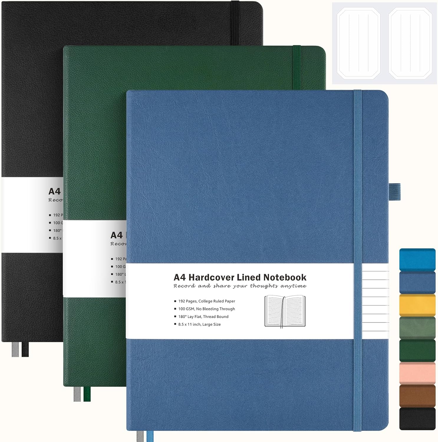 3 Pack College Ruled Notebook for Work, A4 Leather Journal
