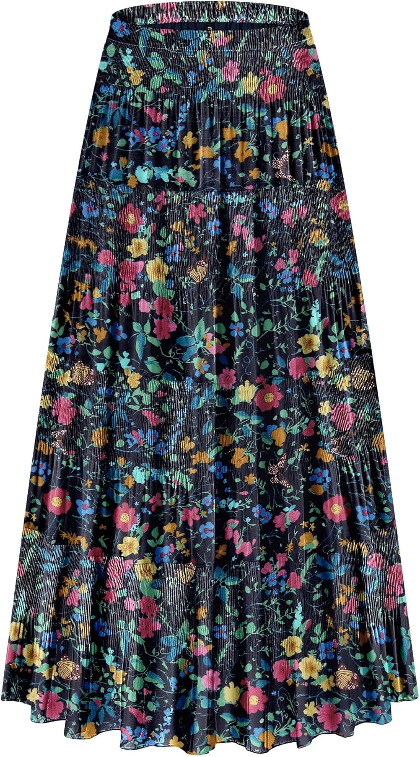 CYiNu Women's Floral Printed A-Line Maxi Skirt for All Seasons