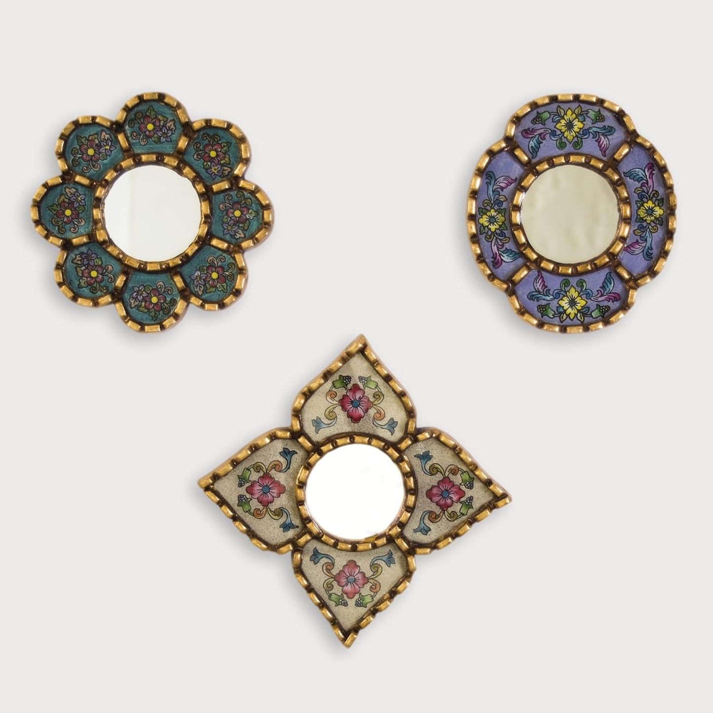 Artisan Small Accent Wall Mirror Set of 3 with Bronze Leaf Frame