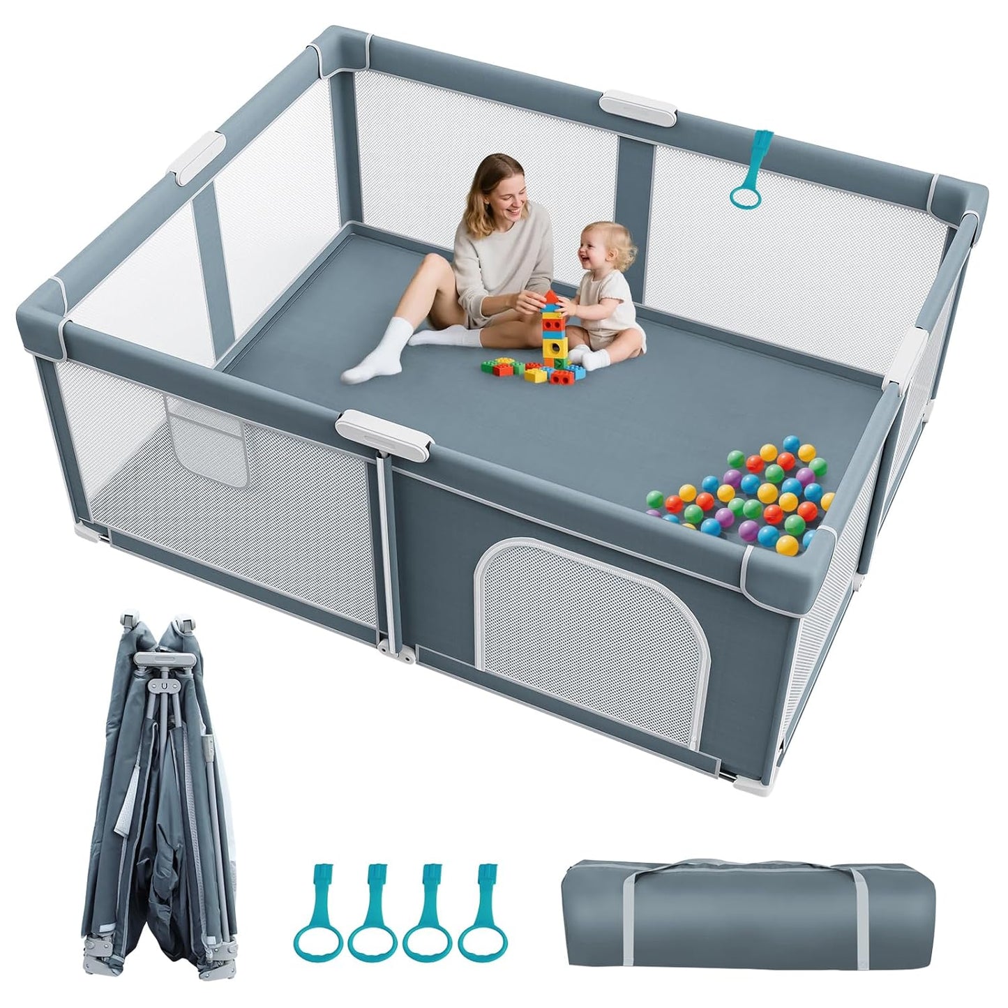 Foldable Baby Playpen for Indoor Outdoor Use - Portable Play Yard