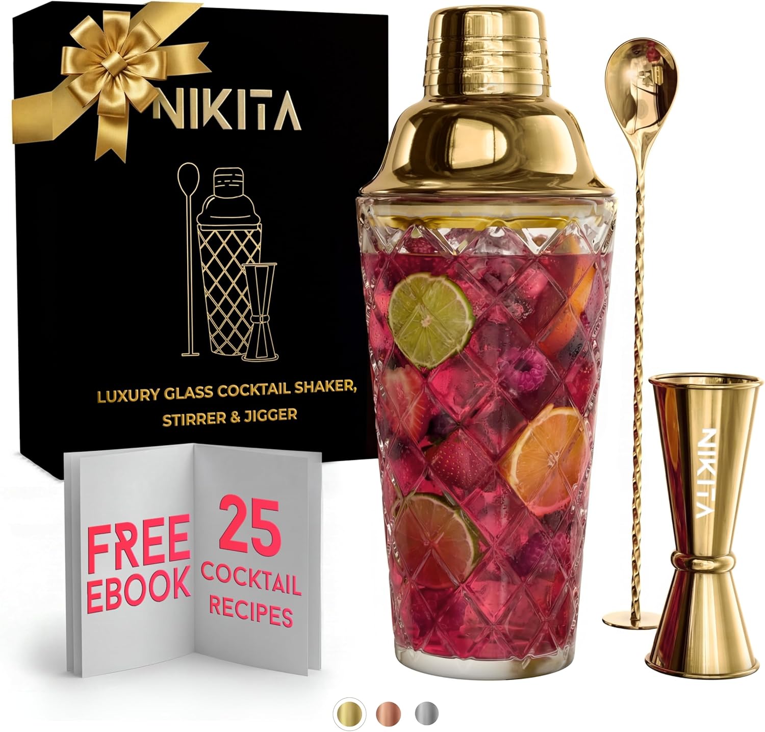 Gold Cocktail Shaker Set - 5 Piece Drink Shakers for Home Bar