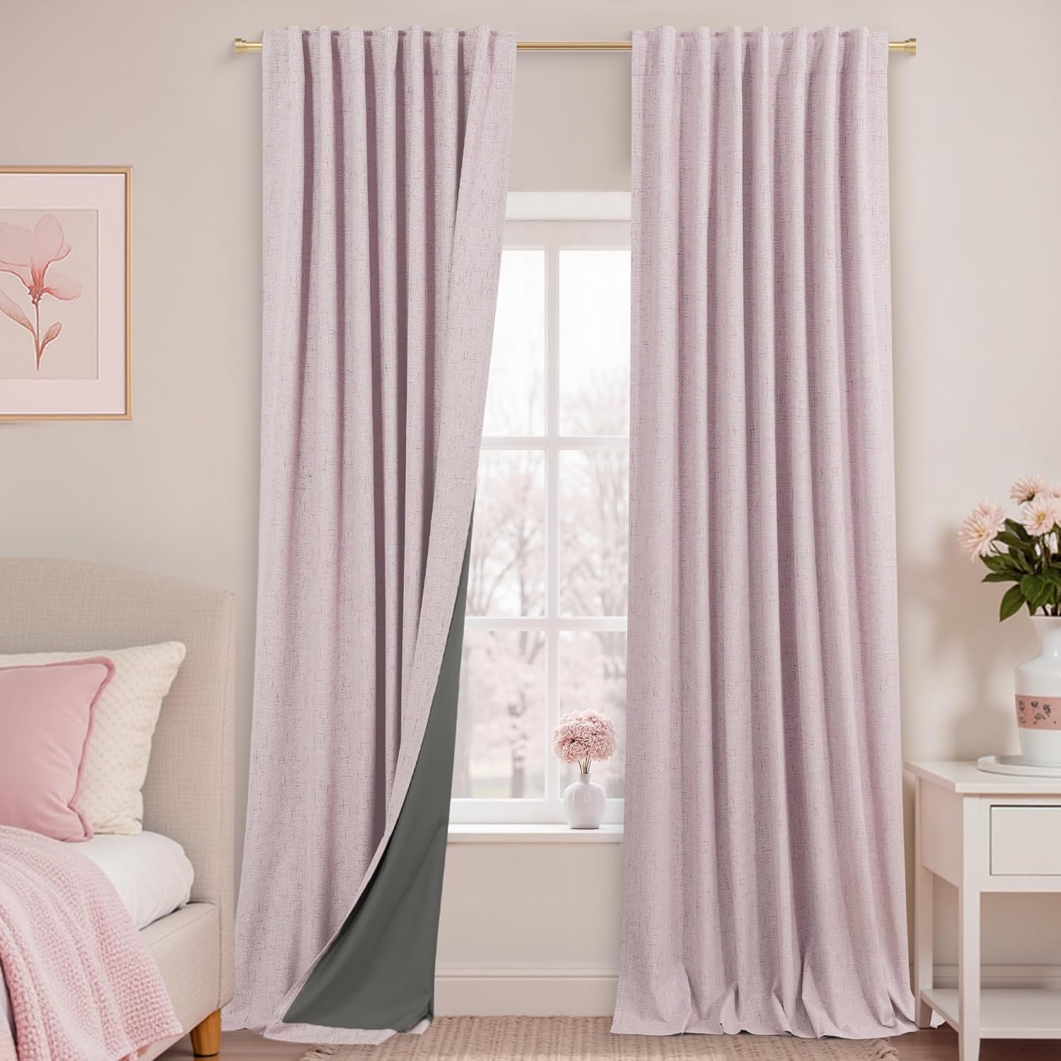 KOUFALL Vintage Pink Shabby Chic Blackout Curtains for Home