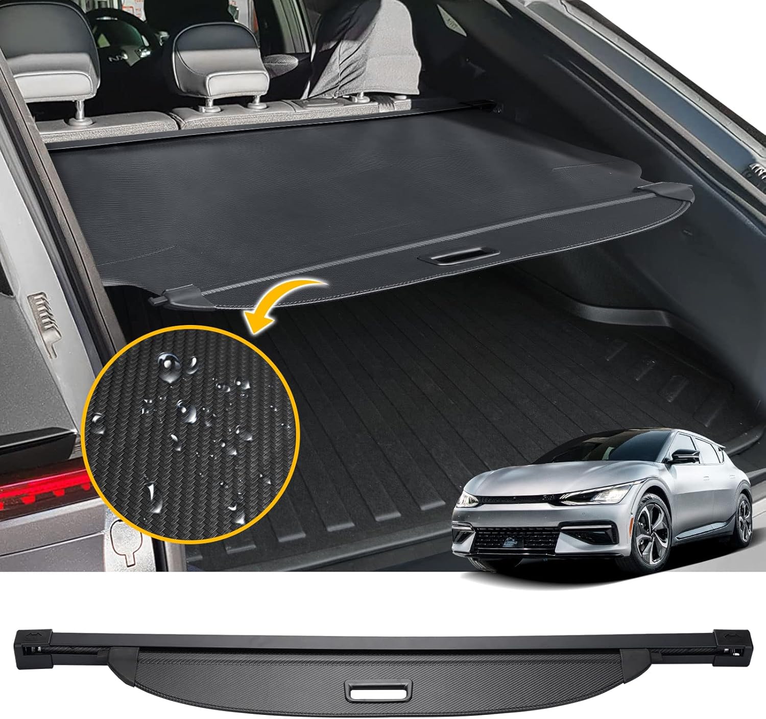 Retractable Cargo Cover for 2022-2025 Kia EV6 - Black Carbon Fiber