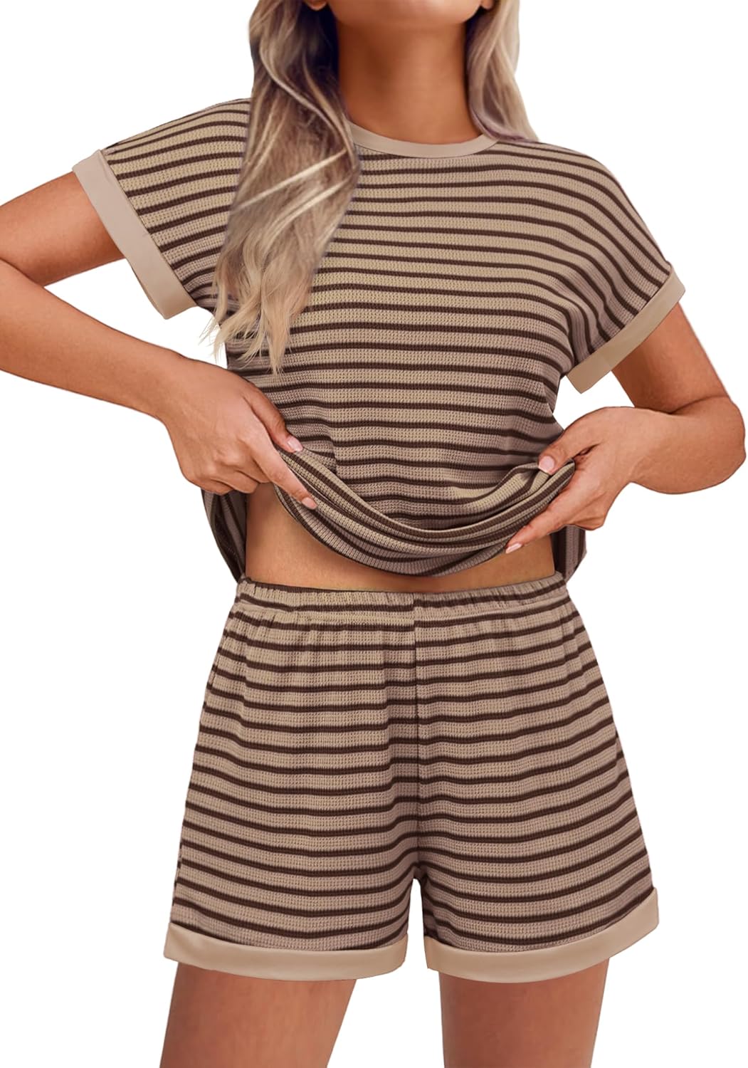 Ekouaer Waffle Knit Lounge Set for Women - Stylish Pajama Set