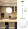 Gold Milk Glass Globe Pendant Light 13.7in - Mid Century
