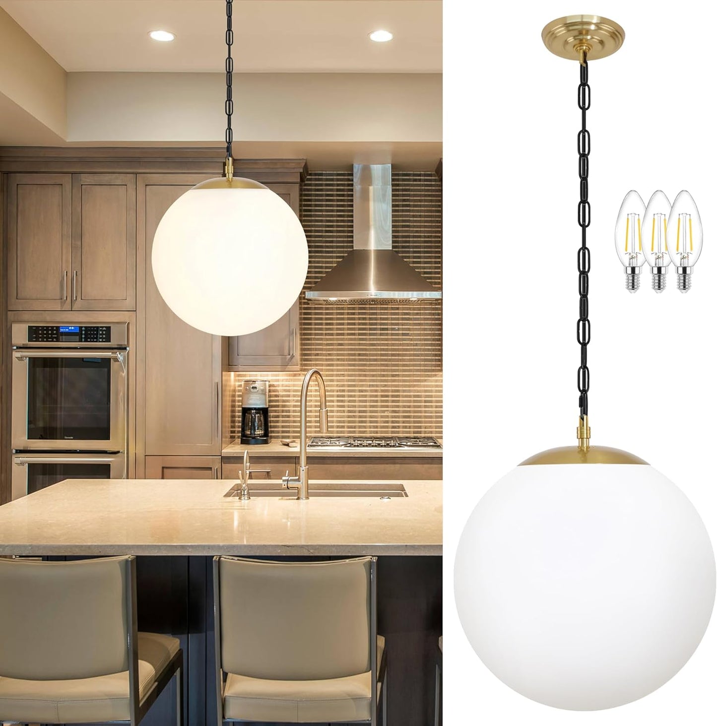 Gold Globe Pendant Light for Dining Room and Kitchen Island