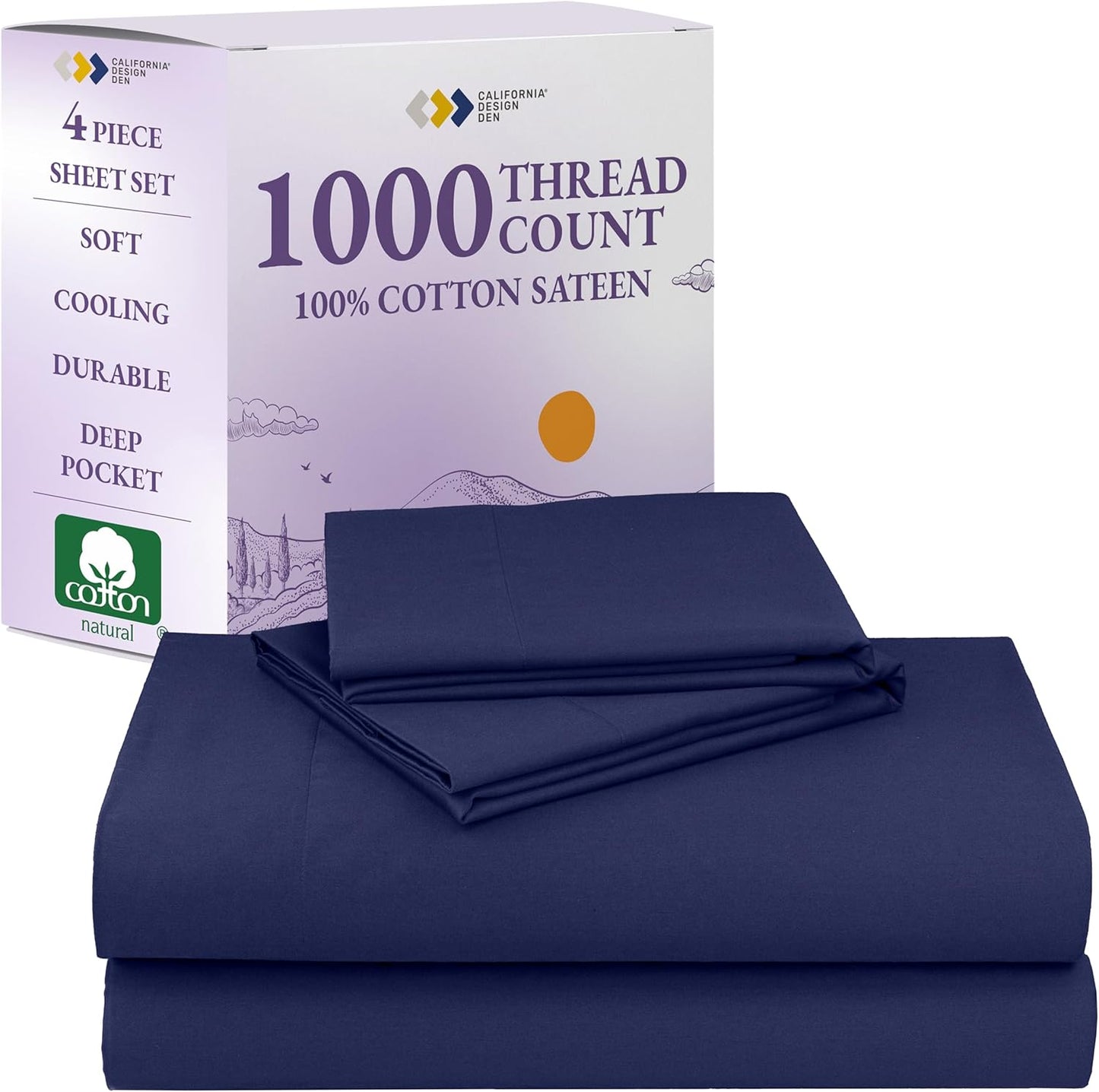 Luxury King Deep Pocket Cotton Sheet Set 1000 Thread Count Navy Blue