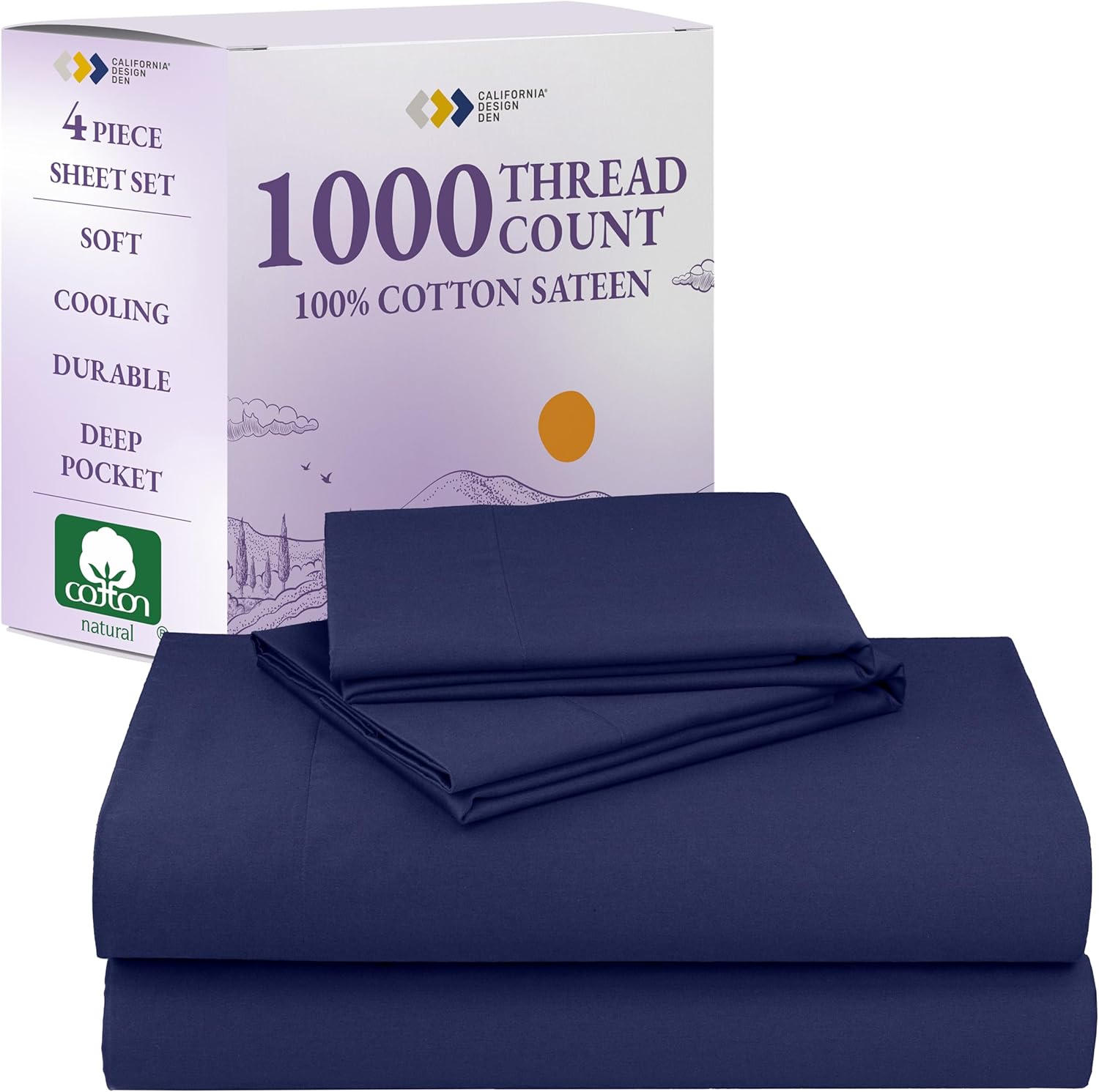 Luxury King Deep Pocket Cotton Sheet Set 1000 Thread Count Navy Blue