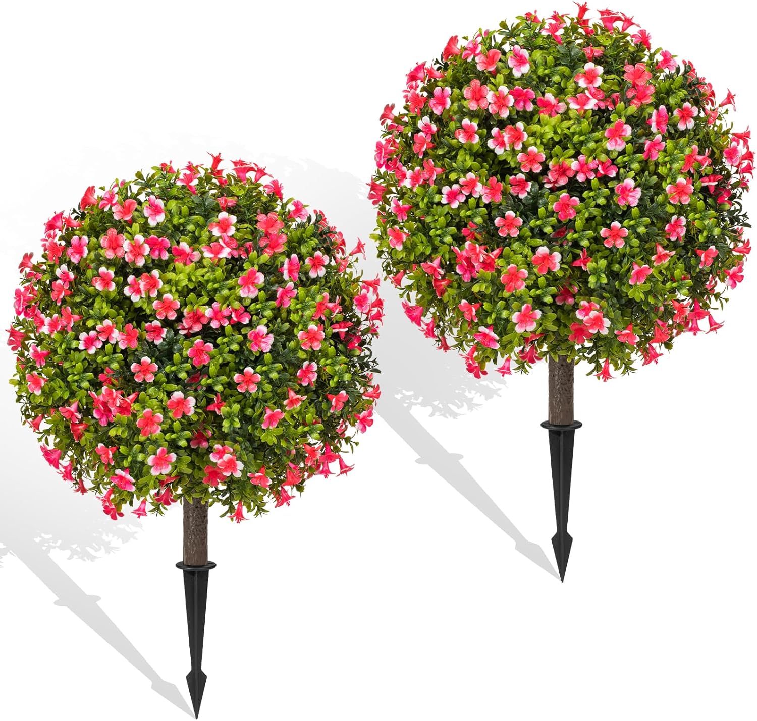 Artificial Pink Topiary Ball Trees Set of 2 for Outdoor Decor