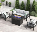 LayinSun Outdoor Aluminum Furniture Set with Fire Pit Table