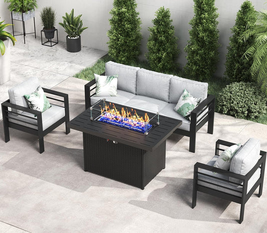 LayinSun Aluminum Furniture Set with Fire Pit Table for Outdoors