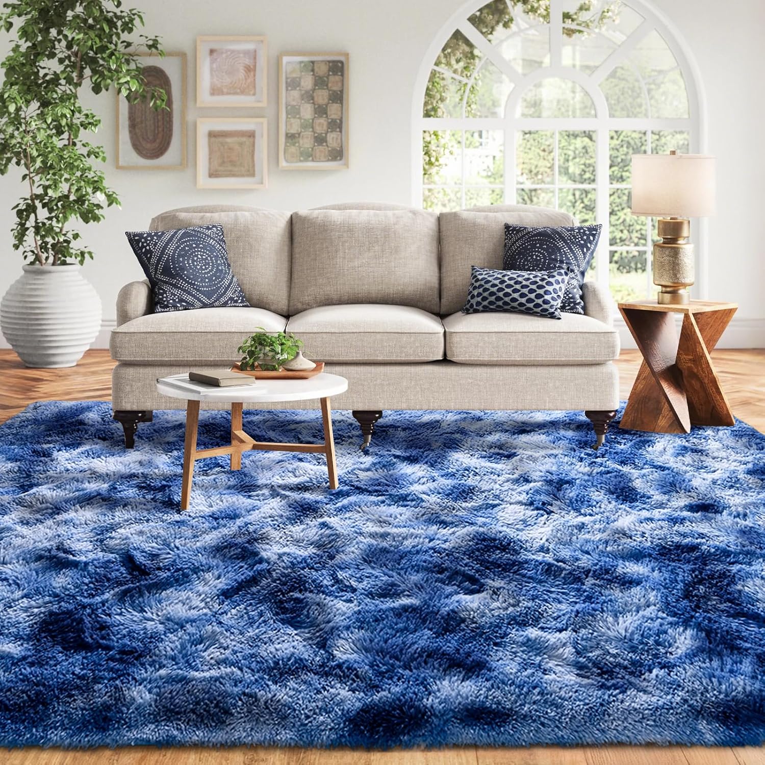 5x7 ft Fuzzy Rug for Living Room Soft Fluffy Blue White